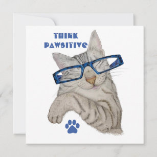 Think Pawsitive Purrfect Cute Cat in Specs Drawing Card
