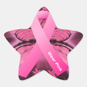 Think Pink Breast Cancer Ribbon Star Sticker