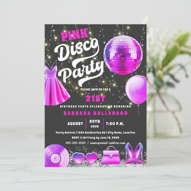 Think Pink Core Disco Party Invitation (Standing Front)