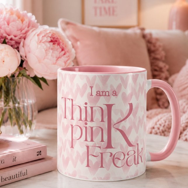 Think Pink Hearts pattern monogram Mug (Creator Uploaded)
