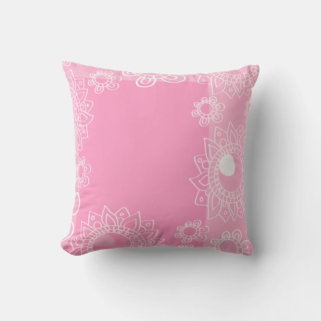 Think Pink Henna Flower Tattoo Fashion Pattern Cushion (Front)