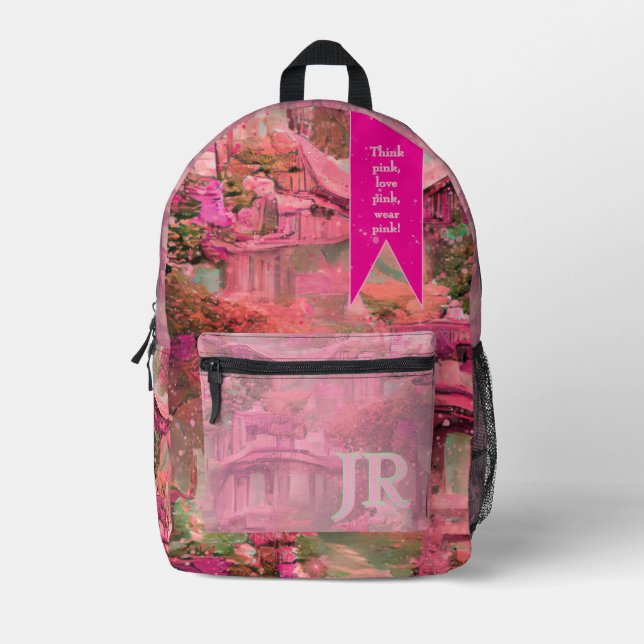 Think Pink, Love Pink, Wear Pink World Printed Backpack (Front)