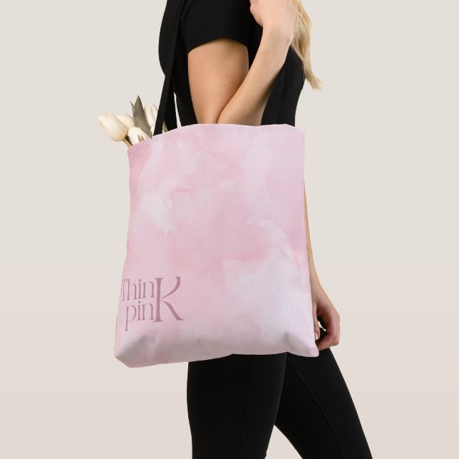 Think Pink Watercolor Pattern Monogram  Tote Bag (Close Up)