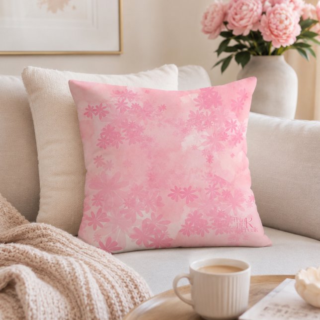 Think Pink Watercolor Wash Floral Pattern Cushion (Creator Uploaded)