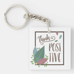 Think positive motivation feather boho key ring