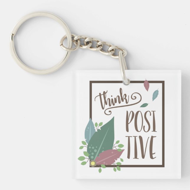 Think positive motivation feather boho key ring (Front)
