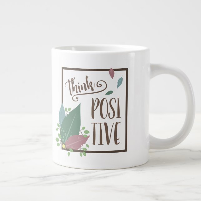 Think positive motivation quote feather boho large coffee mug (Right)