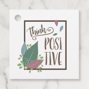 Think positive motivation text feather boho favour tags