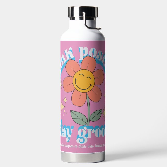 Think Positive Stay Groovy Slogan Water Bottle (Left)