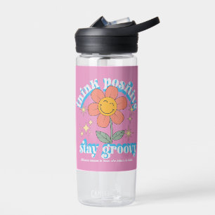 Think Positive Stay Groovy Slogan Water Bottle