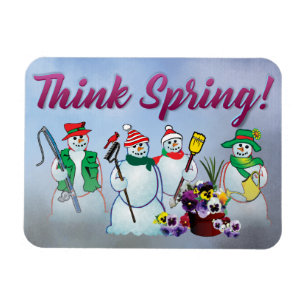 think spring with snowman and pansies 17lt magnet