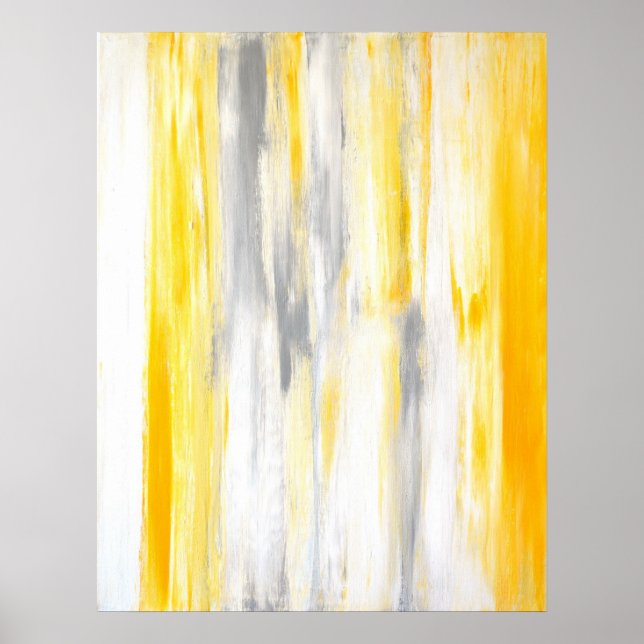 'Think Straight' Grey and Yellow Abstract Poster (Front)