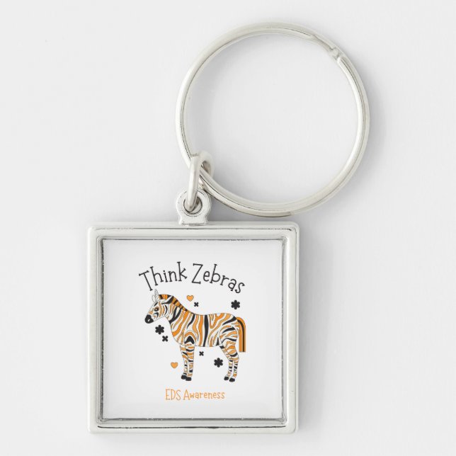 "Think Zebras" Ehlers Danlos Syndrome Button Key Ring (Front)