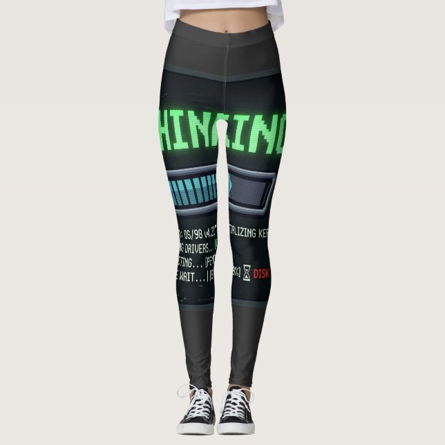 Thinking 99 Percent Loading Funny Retro Computer D Leggings (Front)