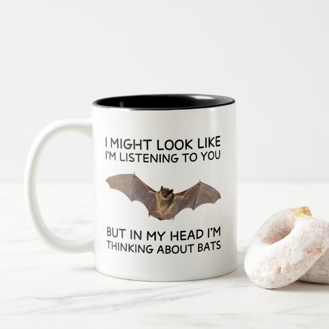 Thinking About Bats Funny Quote Mug Bat Lover (With Donut)