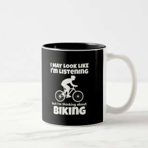 Thinking About Biking Funny Two-Tone Coffee Mug