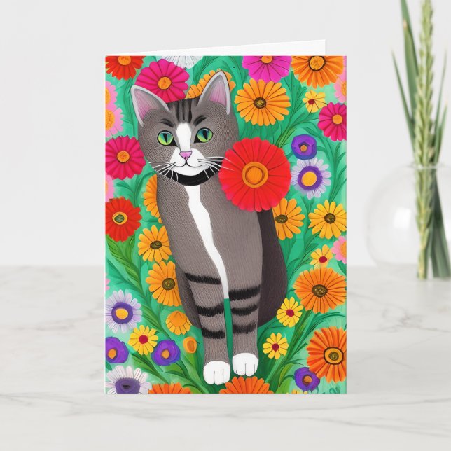 Thinking About You | Friendship Whimsical Cat Card (Front)