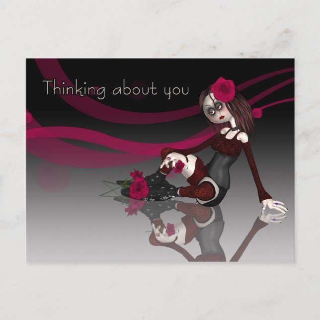 Thinking About You - Gothic Rag Doll With Roses Postcard (Front)