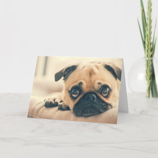 Thinking About You Greeting Card with Cute Pug (Front)