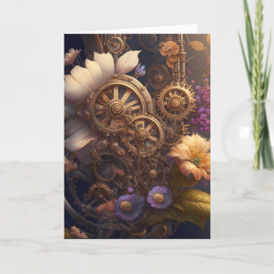 Thinking About You Steampunk Gears and Flowers Card