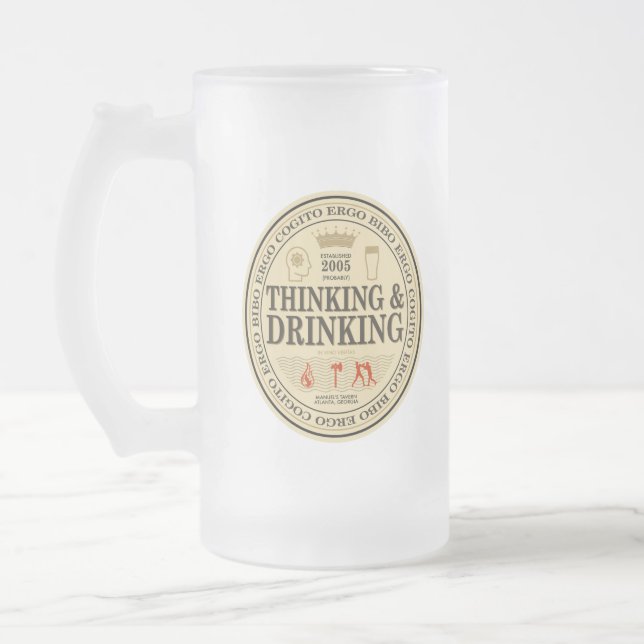 Thinking and Drinking Frosted Glass Mug (Left)