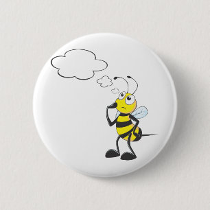 Thinking Bee with Thought Bubble 6 Cm Round Badge