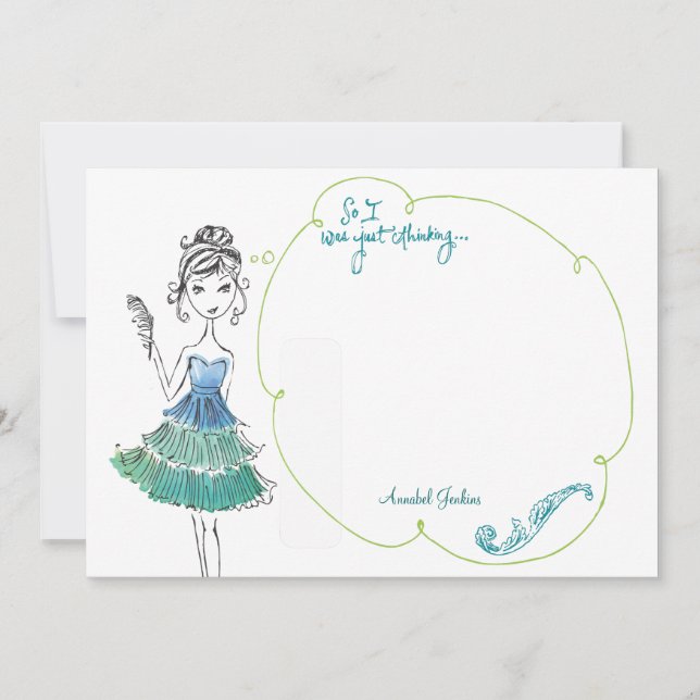 "Thinking Girl" Personalised Stationery Flat Card (Front)