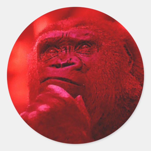 Thinking Gorilla Classic Round Sticker (Front)
