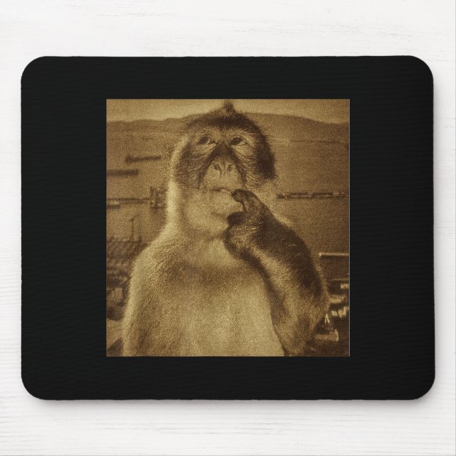 Thinking Monkey Meme Vintage Retro  Mouse Mat (Front)