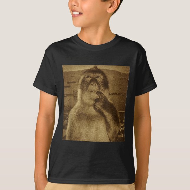 Thinking Monkey Meme Vintage Retro  T-Shirt (Front)
