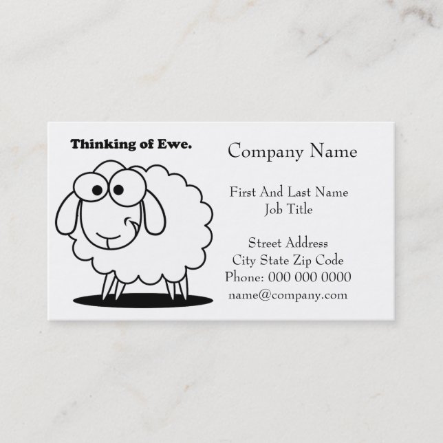 Thinking of Ewe Lamb Sheep Cute Cartoon Business Card (Front)