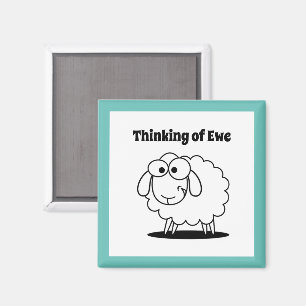 Thinking of Ewe Lamb Sheep Cute Cartoon Magnet