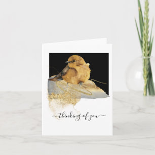 Thinking of You, Adorable Watercolor Bird, Blank Thank You Card