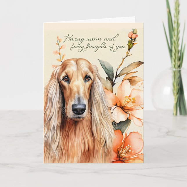 Thinking of You Afghan Hound Dog with Peach Lilies Card (Front)