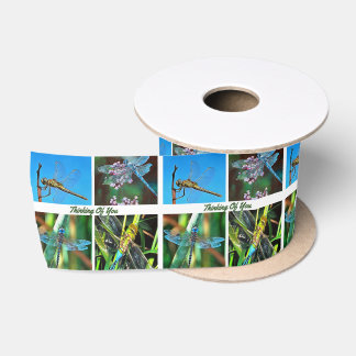 Thinking Of You Artistic Dragonfly Collage Satin Ribbon