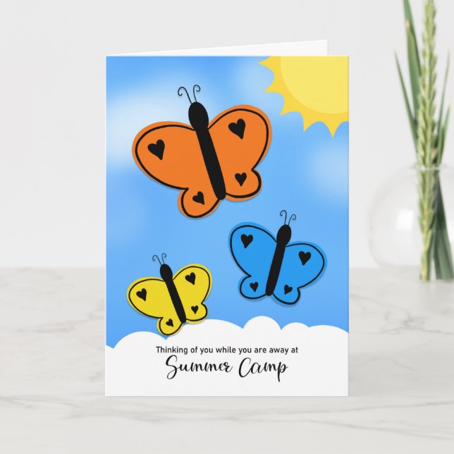 Thinking of You at Summer Camp Butterflies Holiday Card (Front)