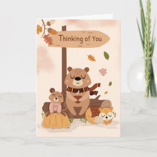 Thinking of You Autumn Cozy Woodland Animal Scene Card