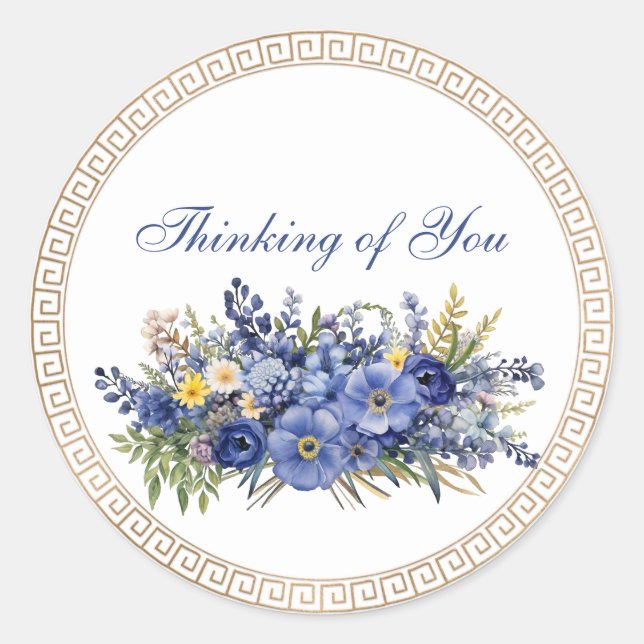 Thinking of You, beautiful floral design, Classic Round Sticker (Front)