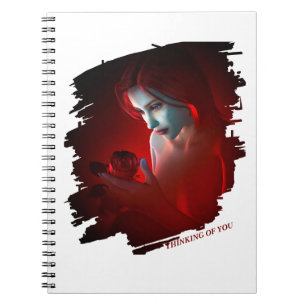 Thinking of You. Beautiful woman holding a rose Notebook