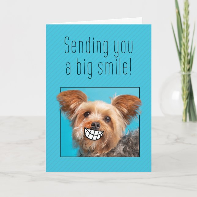Thinking of You Big Smile Yorkie Dog Holiday Card (Front)