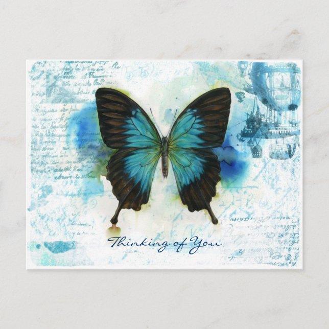 Thinking of You Blue Butterfly Victorian style Postcard (Front)