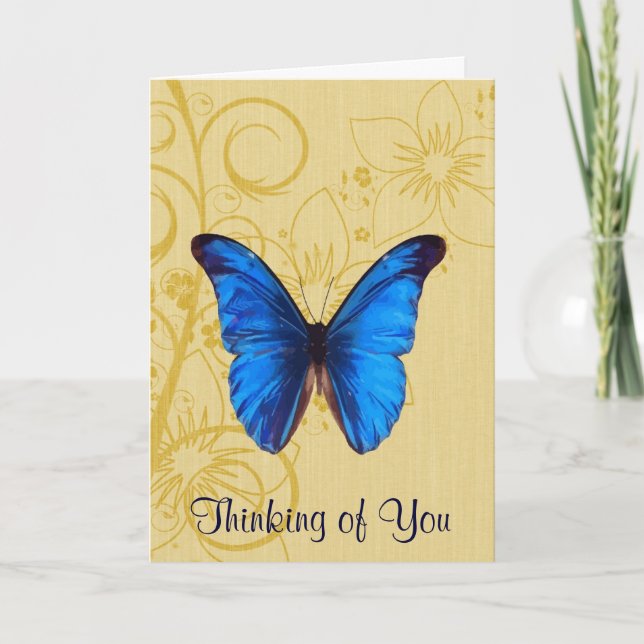 Thinking of You Blue Butterfly Vintage art Card (Front)
