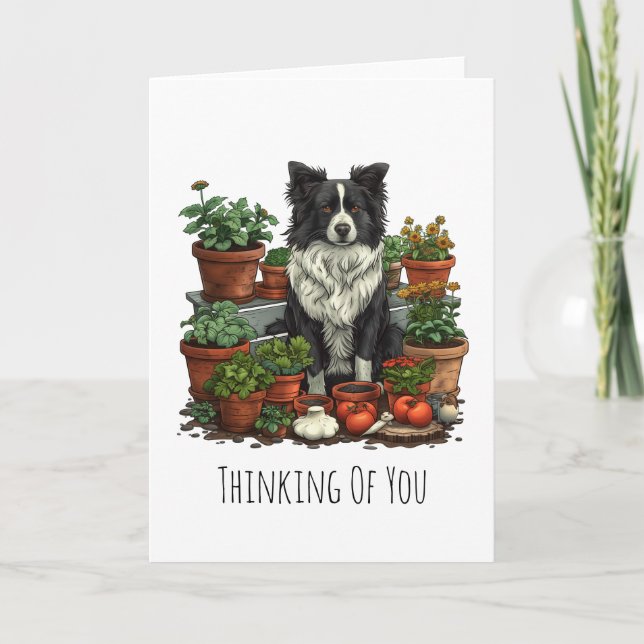 Thinking Of You Border Collie Gardening Card (Front)