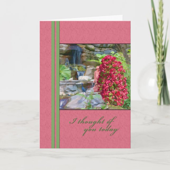 Thinking of You, Bougainvillea, Birds, Waterfall Card (Front)