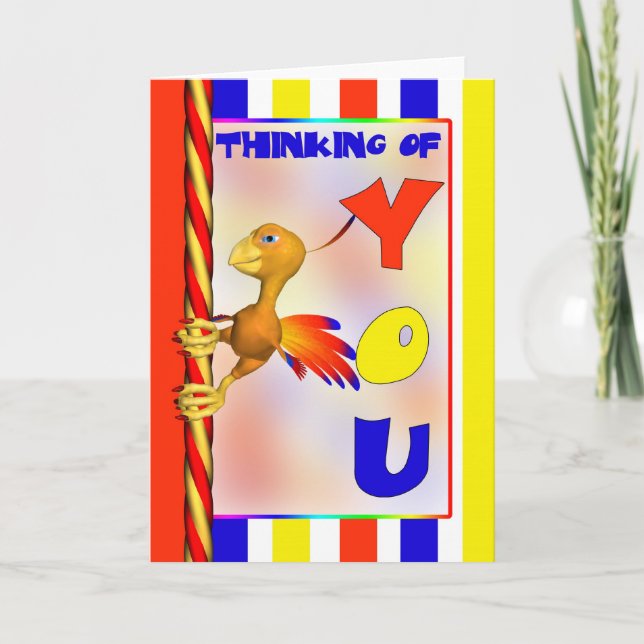Thinking Of You Card - Fun Cartoon Phoenix - Fun a (Front)
