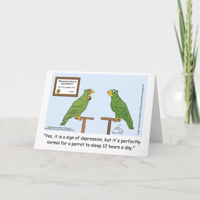 Thinking of you card Oscar the Cartoon Parrot (Front)