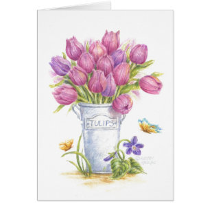 Thinking of You Card Tulips in Pail Greeting Card