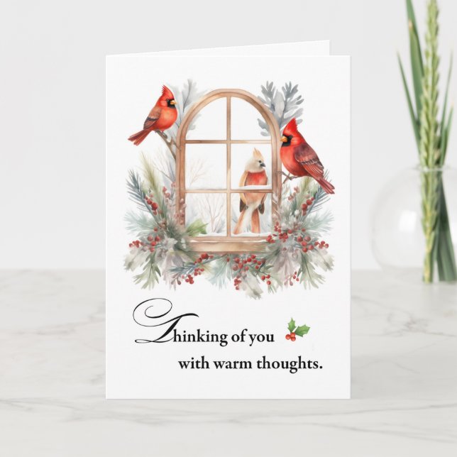 Thinking of You Cardinal Birds in Winter Window Card (Front)