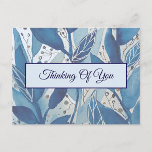 Thinking of You Cards   Blue Botanical Leaves