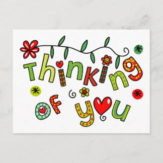 Thinking of You Cartoon Doodle Text Postcard